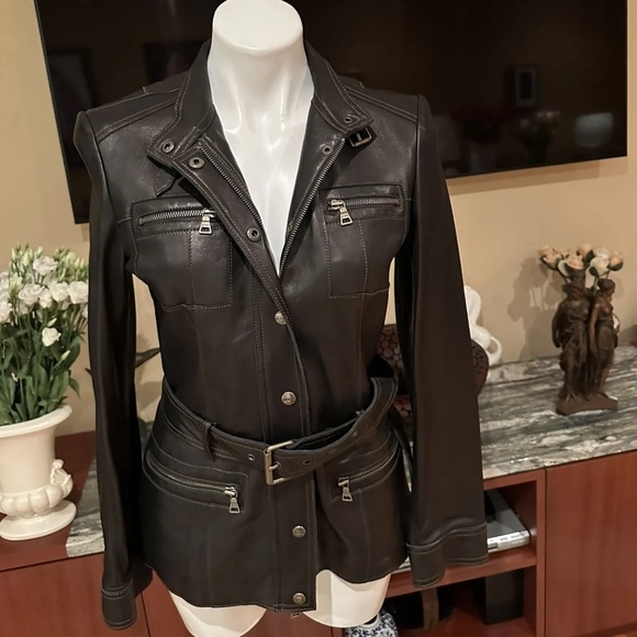 SOLD. NWT GUESS GENUINE LEATHER JACKET with BELT Size M - Picture 7 of 15